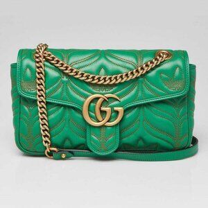 Gucci x Adidas Green Quilted Leather Marmont Small Shoulder Bag